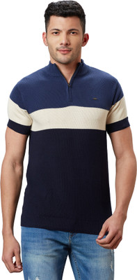 Globus Striped Men Mandarin Collar Blue T-Shirt