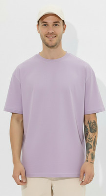 RAOFABRIC Solid Men Crew Neck Purple T-Shirt