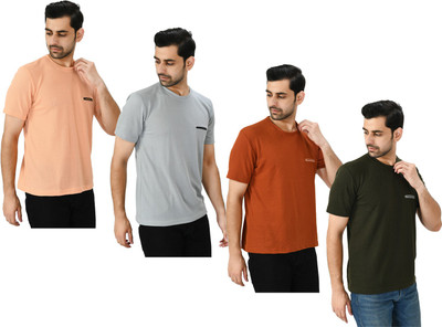 Indistar Self Design Men Round Neck Maroon, Pink, Black T-Shirt