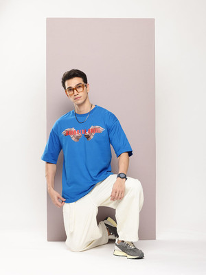 Kook N Keech Printed Men Round Neck Blue T-Shirt