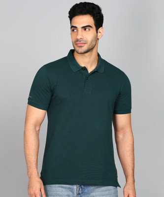 Van Heusen Flex Solid Men Polo Neck Dark Green T-Shirt
