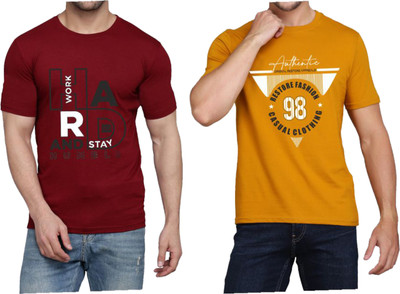 WOOSTRO Typography Men Round Neck Maroon, Brown T-Shirt