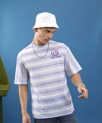 HIGHLANDER Striped, Typography Men Round Neck Multicolor T-Shirt