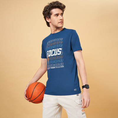 Ajile By Pantaloons Printed Men Polo Neck Blue T-Shirt