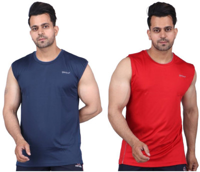 HILLS & DALES Solid Men Round Neck Red, Blue T-Shirt