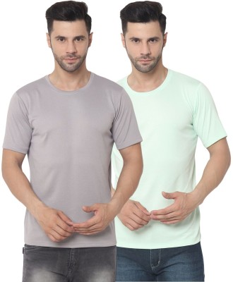 UNIFringe Solid Men Round Neck Grey, Light Green T-Shirt
