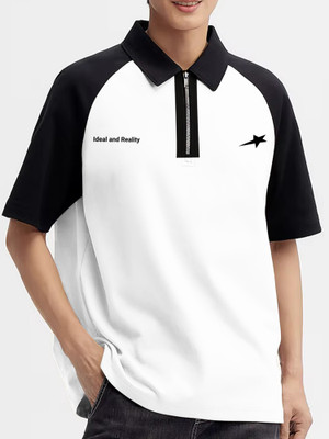 Jump Cuts Printed Men Polo Neck Black, White T-Shirt