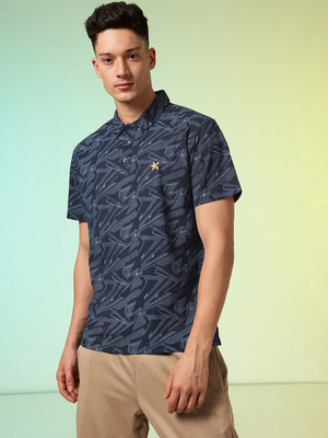 HRX by Hrithik Roshan Printed Men Polo Neck Blue T-Shirt