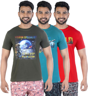 COLORS by Rupa Frontline Printed Men Round Neck Dark Green, Red, Blue T-Shirt