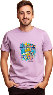 Witty Curls Printed Men Round Neck Purple T-Shirt