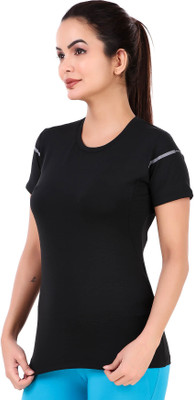VECTOR X Solid Women Round Neck Black T-Shirt
