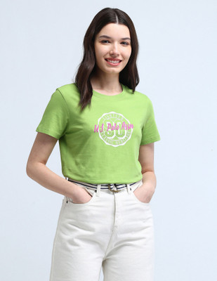 U.S. POLO ASSN. Printed Women Crew Neck Green T-Shirt