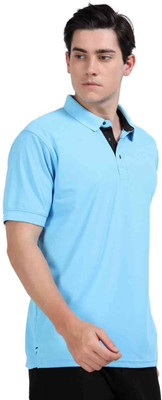 Amigos Solid Men Polo Neck Blue T-Shirt