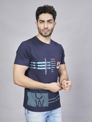 BE POSITIVE Printed Men Crew Neck Dark Blue T-Shirt
