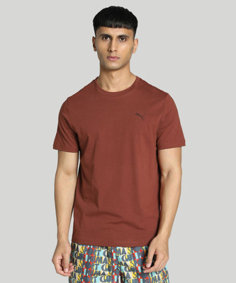PUMA Solid Men Round Neck Brown T-Shirt