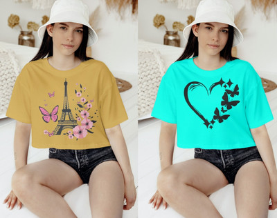 Agniknitfashion Printed Women Round Neck Multicolor T-Shirt