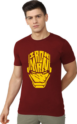 RULEDBYSUN Superhero Men Round Neck Maroon T-Shirt