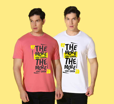 WOOSTRO Printed, Solid Men Crew Neck White, Pink T-Shirt