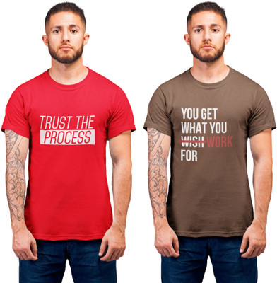 Stylewill Typography Men Round Neck Red, Brown T-Shirt