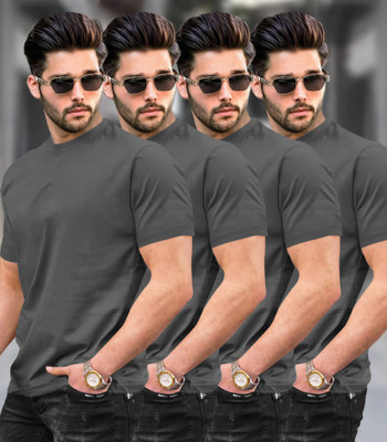 TRIPR Solid Men Round Neck Grey T-Shirt