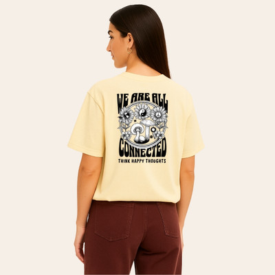 Peach Blossom Self Design Women Round Neck Orange T-Shirt