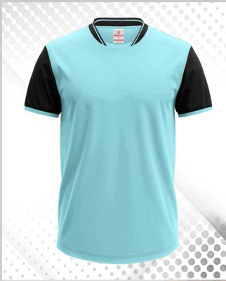 DIAMOND CLUSTER Solid Men Mandarin Collar Blue T-Shirt