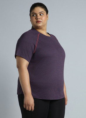 Cult Solid Women Round Neck Purple T-Shirt