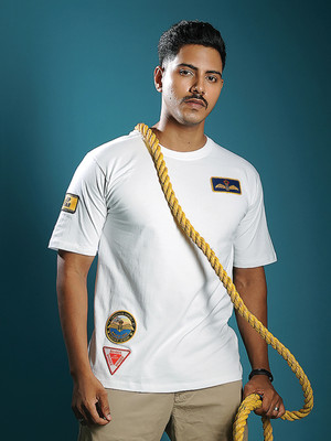 a47 Solid Couple Round Neck White T-Shirt