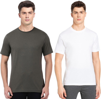 JOCKEY Solid Men Round Neck White, Grey T-Shirt