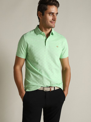 Dockers Self Design Men Polo Neck Green T-Shirt