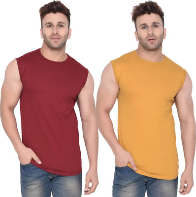 Adorbs Trend Solid Men Round Neck Beige T-Shirt