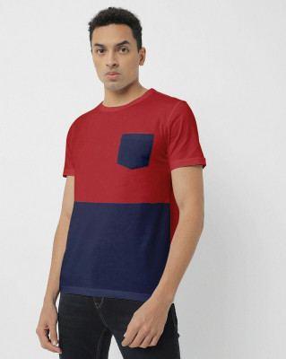 EMERALD Colorblock Men Round Neck Red T-Shirt