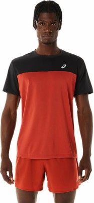 Asics Solid Men Round Neck Orange T-Shirt