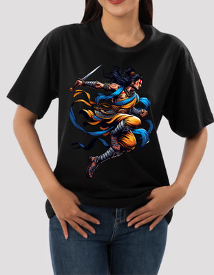 HOFFE Printed Women Round Neck Black T-Shirt