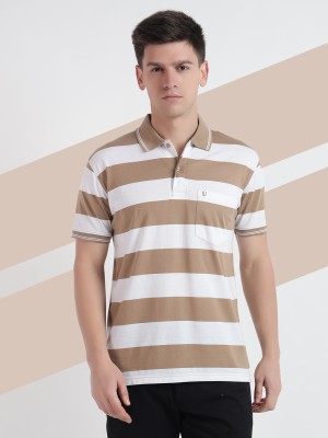 UNIBERRY Striped Men Polo Neck Beige, White T-Shirt