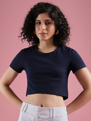 Dressberry Solid Women Round Neck Blue T-Shirt