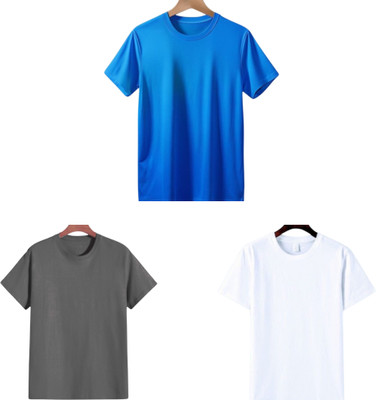 TTFE Solid Men Round Neck Blue, Grey, White T-Shirt
