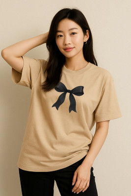 Xenon Clothing Graphic Print Women Round Neck Beige T-Shirt