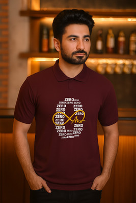 SUTRA CLOTHINGS Printed Men Polo Neck Maroon T-Shirt