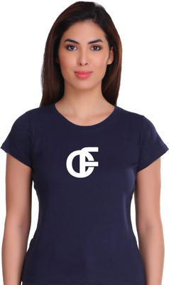 APEX Printed Women Round Neck Dark Blue T-Shirt