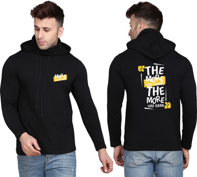 WOOSTRO Printed Men Hooded Neck Black T-Shirt