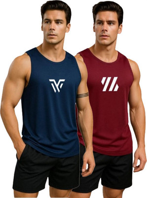 dashzone Printed Men Round Neck Maroon, Blue T-Shirt