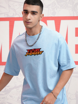 HIGHLANDER Printed Men Round Neck Light Blue T-Shirt