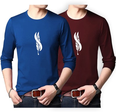 FastColors Printed Men Round Neck Blue, Maroon T-Shirt