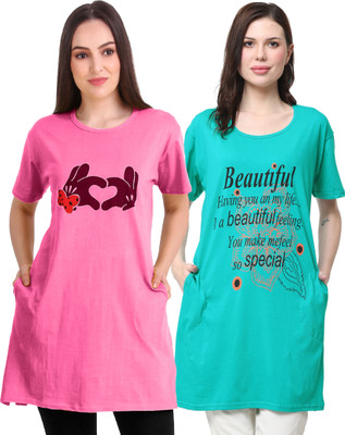 Ddaspration Printed Women Round Neck Multicolor T-Shirt