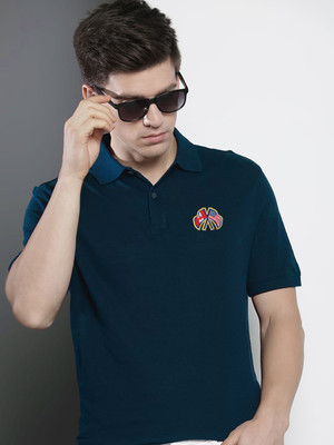 SZN Embroidered Men Polo Neck Dark Blue T-Shirt