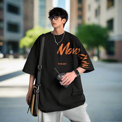 THALASI Printed Men Round Neck Black T-Shirt