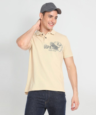 U.S. POLO ASSN. Printed Men Polo Neck Orange T-Shirt