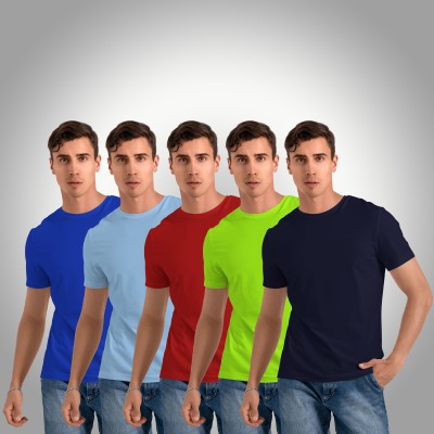 CONTENO Solid Men Round Neck Blue, Light Blue, Red, Green, Navy Blue T-Shirt