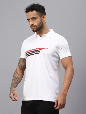 VECTOR X Striped Men Polo Neck White T-Shirt